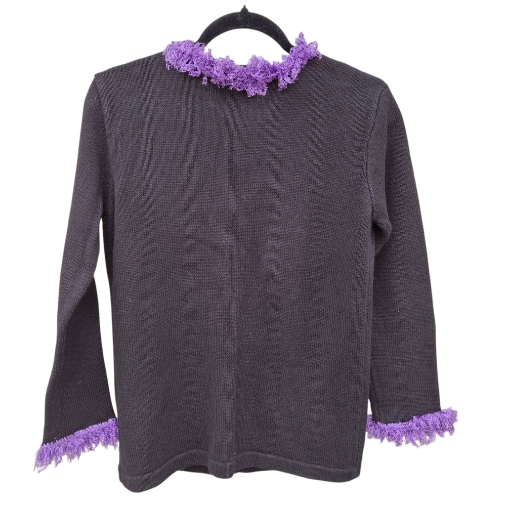 Storybook Knit Black Embellished Cardigan Sweater "Parrot Fancy"  Women Size XS - Picture 2 of 14